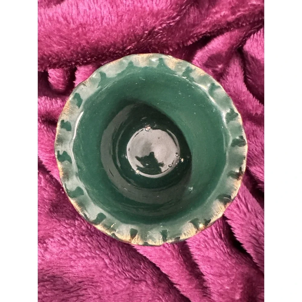 Vintage Italy Hand Painted Emerald Green Plant Pot Floral Decor 383/660